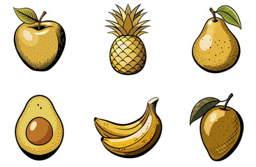 Collection of vintage-style vector images of tropical fruits