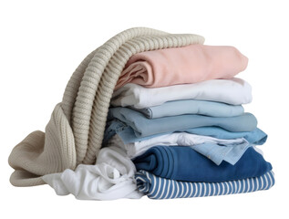 A pile  of clean folded laundry clothes, clean laundry 