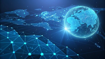 Global network communication technology connects business information across a digital world map