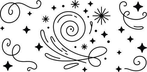 Hand drawn swirls and stars doodle elements collection