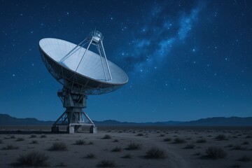Radio Telescope Array Under a Starry Sky: Exploring Space and Scientific Discovery