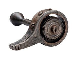 Antique hand crank gear mechanism workshop product industrial vintage design isolated on transparent background, png