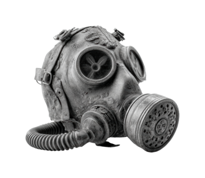 Survival gear showcase vintage gas mask black and white