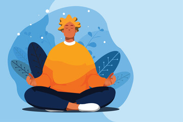 Calm Meditation Scene with Person in Lotus Pose, Leaves, and Copy Space