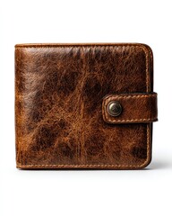 Brown leather bi-fold wallet, distressed texture