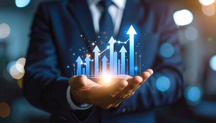 Businessman with Growing Digital Bar Graph