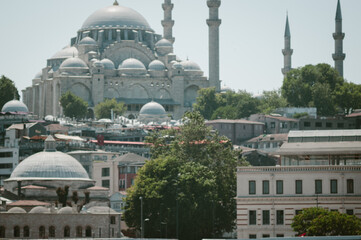 Panoramic view of ottoman architecture and city buildings in Istanbul, turkey