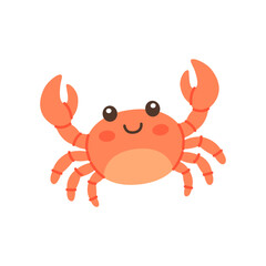 Cute crab with smiling face. Flat vector marine animal illustration perfect for children ocean-themed designs