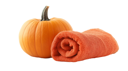 Halloween Pumpkin with Rolled Towel on Transparent Background for Autumn Spa and Seasonal Promotion
