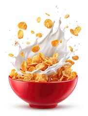 Bowl of cereal with milk splash