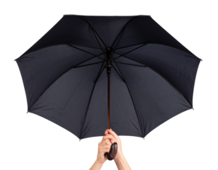 Classic Black Umbrella Opened, Top-Down View, Transparent PNG