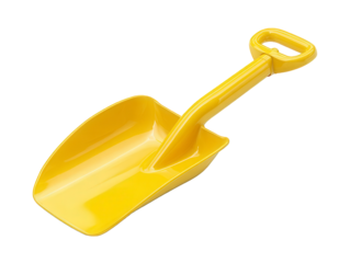 Bright yellow plastic shovel for beach fun and garden play, perfect for kids' outdoor adventures.