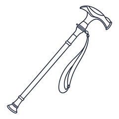 Illustration of a walking cane isolated on white background, designed for support, mobility, and assistance for elderly or disabled individuals