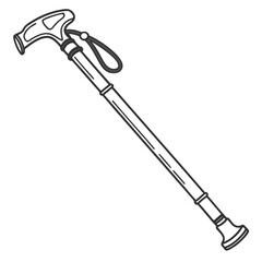 Illustration of a walking stick isolated on white background, a mobility aid for elderly and disabled individuals needing support and balance