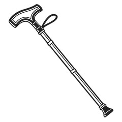 Illustration of an adjustable walking cane, providing mobility support and assistance for elderly or disabled individuals isolated on white background