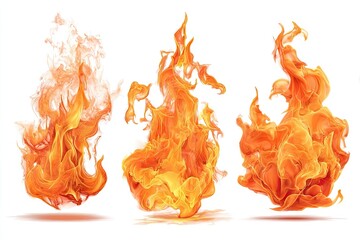 Three vibrant flames against white