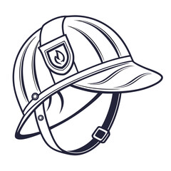 Line art illustration of a firefighter helmet, a symbol of bravery and protection, isolated on white background