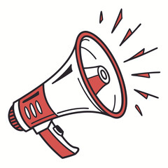 Red and white megaphone isolated on white background, a symbol of communication, promotion, and public address for various events