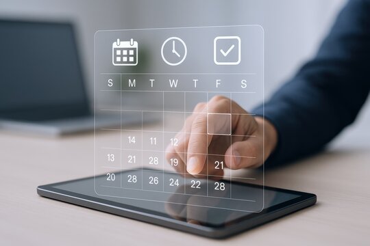 Scheduling Appointment on Digital Tablet with Calendar Interface for Time Management and Productivity
