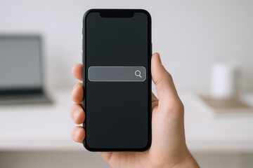 Hand Holding Smartphone with Search Bar on Screen for Mockup, UI, and App Development