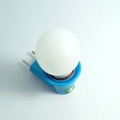 Bright Blue Childrens Night Light with White Globe in Modern Nursery
