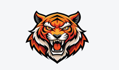 Fototapeta premium A vibrant striped Bengal tiger head vector illustration, a wild animal mascot with bold black and orange fur