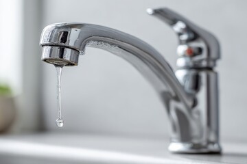 Leaky Faucet with Dripping Water: Plumbing Problem, Water Waste, Water Conservation Concept for Repair and Maintenance