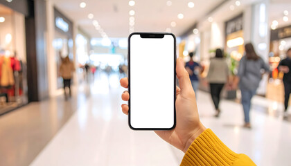 Smartphone held in hand in mall