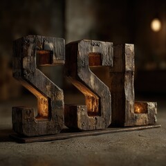 Rustic wooden letters lit from within
