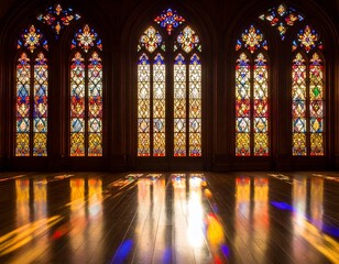 stained glass window　一面ステンドグラスのホール