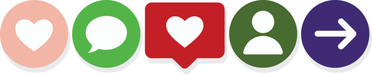 Social Media Vector Icons Set: Digital Engagement Symbols for Like, Comment, Share and User Profile Design