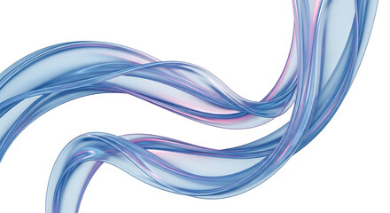 Abstract image of flowing, translucent blue ribbons on white background, suggesting movement, elegance, and fluidity, ideal for design element