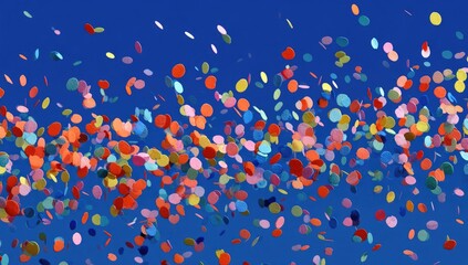 Colorful confetti raining down on a vivid blue background
