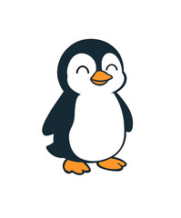 Cute cartoon penguin with smile on white background