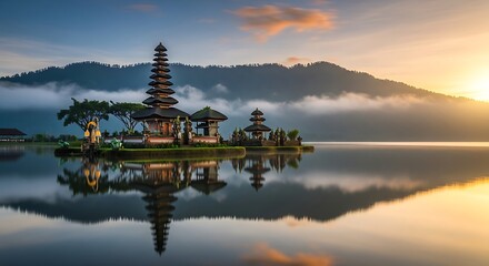 Bali Temple Sunrise Reflection Serenity.