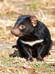 Observing a tasmanian devil in its natural habitat australian bush wildlife photography outdoor setting close-up perspective