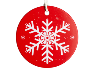  Round Red Gift Tag with White Snowflake Print, Slight Tilt, Transparent PNG 