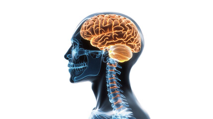 Illuminated human brain and nervous system detailed anatomical profile, science and health concept