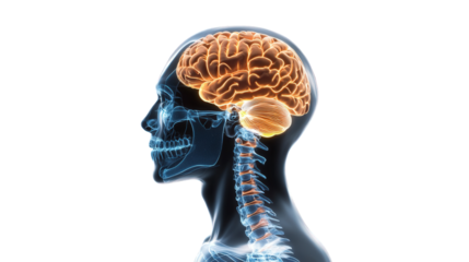 Illuminated human brain and nervous system detailed anatomical profile, science and health concept