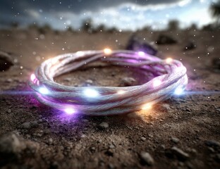 Circular string lights on desert ground