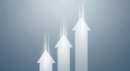 Three luminous arrows ascend against a gray background, symbolizing growth, progress, and success, ideal for business presentations or motivational designs