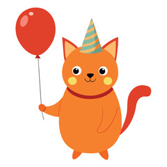 cat with balloon  birthday theme  flat vector  whi.eps