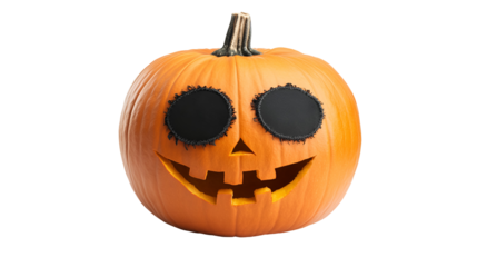Whimsical Jack O Lantern with Stitched Eyes and Triangle Nose on Transparent Background for Autumnal Decor