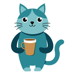 cat with coffee cup  morning theme  vector  white.eps