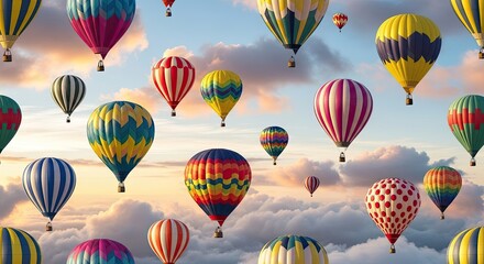 Fototapeta premium Whimsical Hot Air Balloon Cloud Filled Sky Seamless Pattern for Childrens Decor