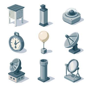 Icon weather pyranometer instruments screen radar meteorology hygrometer unit heliograph icons balloon