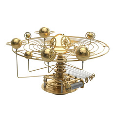 Orrery isolated on transparent background, a mechanical model of the solar system with golden planets © Joyonto
