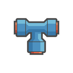PE pipes speed fitting illustration color vector icon. 3-way connection joint for water filtration systems and fog mist sprinkler setups. Ideal for  agricultural equipment and plumbing systems.