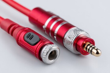 Close-up of red audio cable connectors