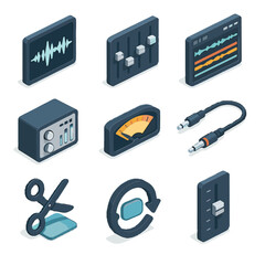Edit tool vector sound workstation box equalizer waveform icon isometric cable sliders